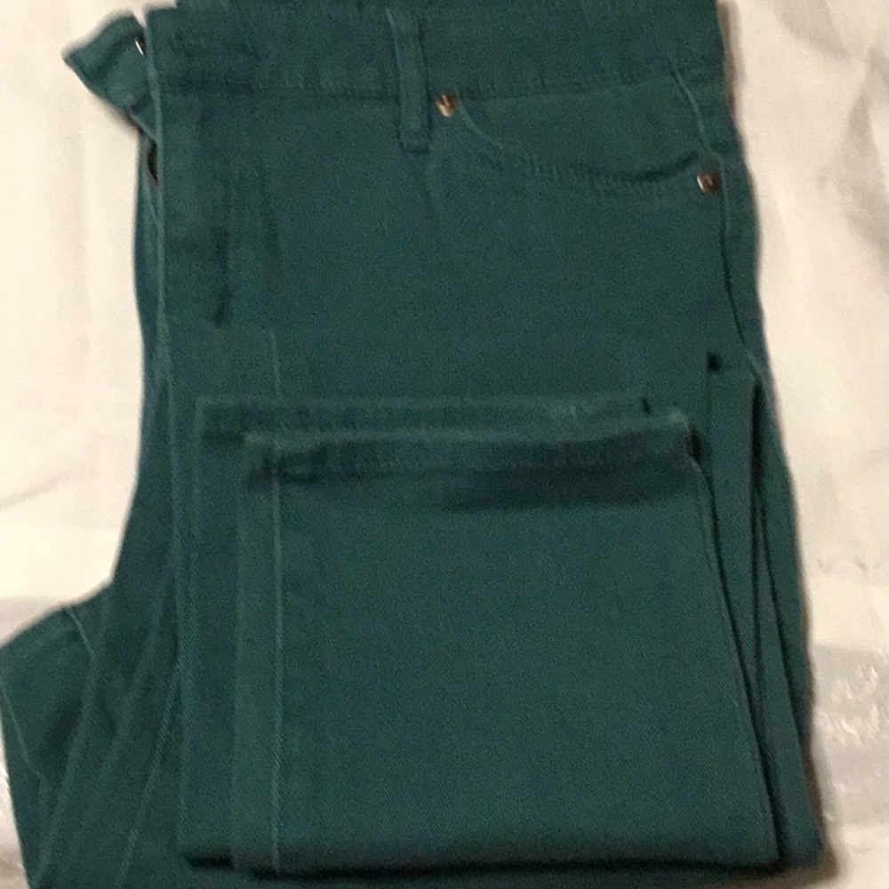 Ellen Tracy green color has 5 pockets boot cut slim size 10 barely worn jeans